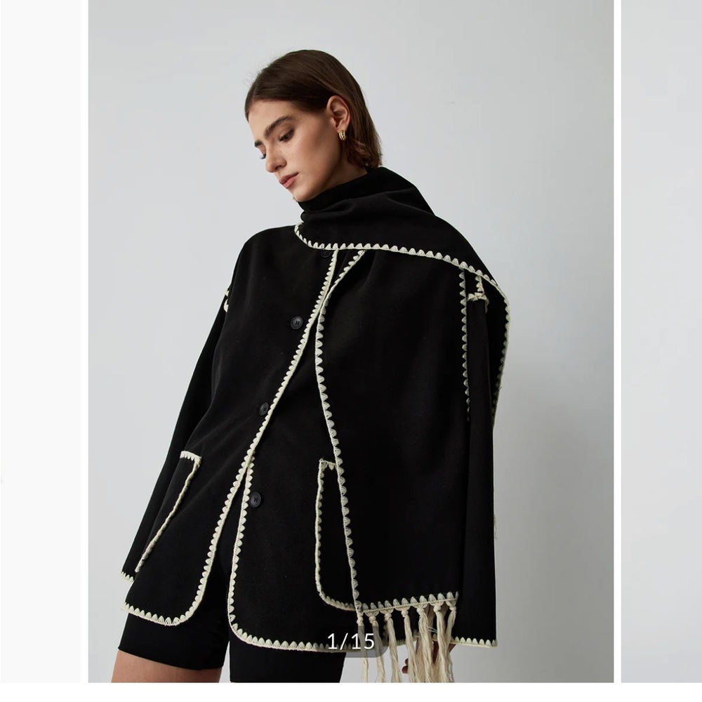 Contrast Trim Jacket With Matching Scarf